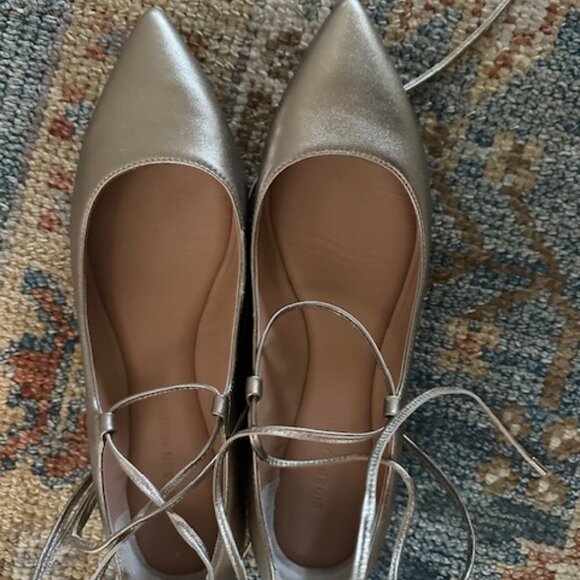 Sigerson Morrison Viata Lace Up Ankle Pointed Toe Flats - Platinum - Picture 5 of 6